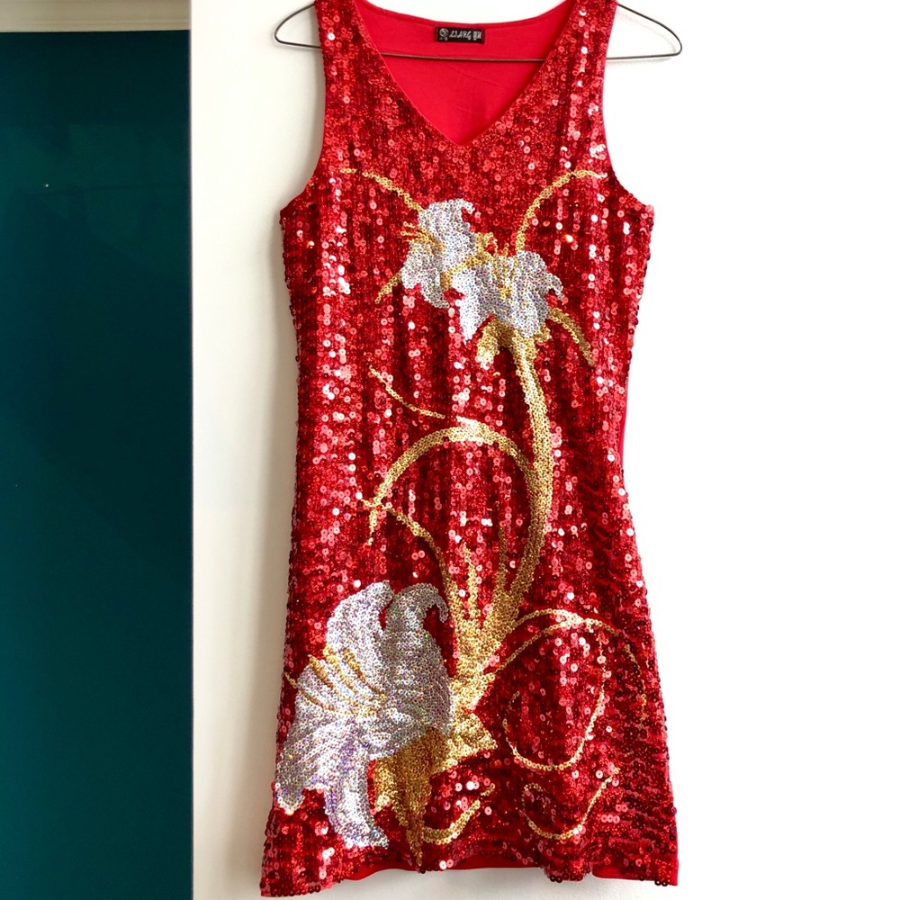 Ljang Yu red sequin dress.